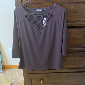 Crisscrossed eggplant blouse